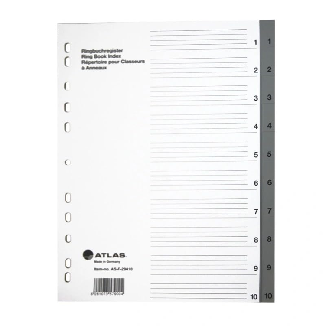 Atlas Plastic Divider A4 1-10 Bx=25 AS-F29410